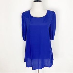 REISS Royal Blue Viscose Silky Puff Sleeve Blouse Top Size US 2 UK 6  Bust 36"